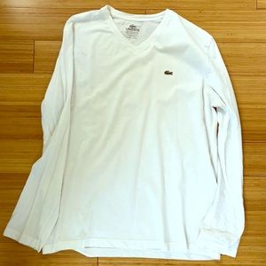 Lacoste Men’s Med White Long Sleeve V Neck T Shirt